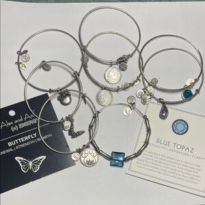 Alex and Ani Silver and Blue Charm Bracelet Collection